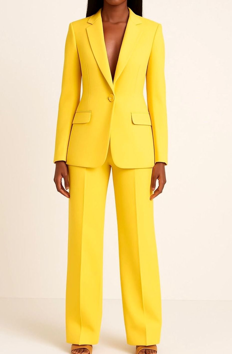 Women's Tailored Single-Button Blazer Wide-Leg Pants Suit Set