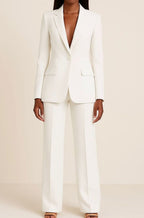 Women's Tailored Single-Button Blazer Wide-Leg Pants Suit Set