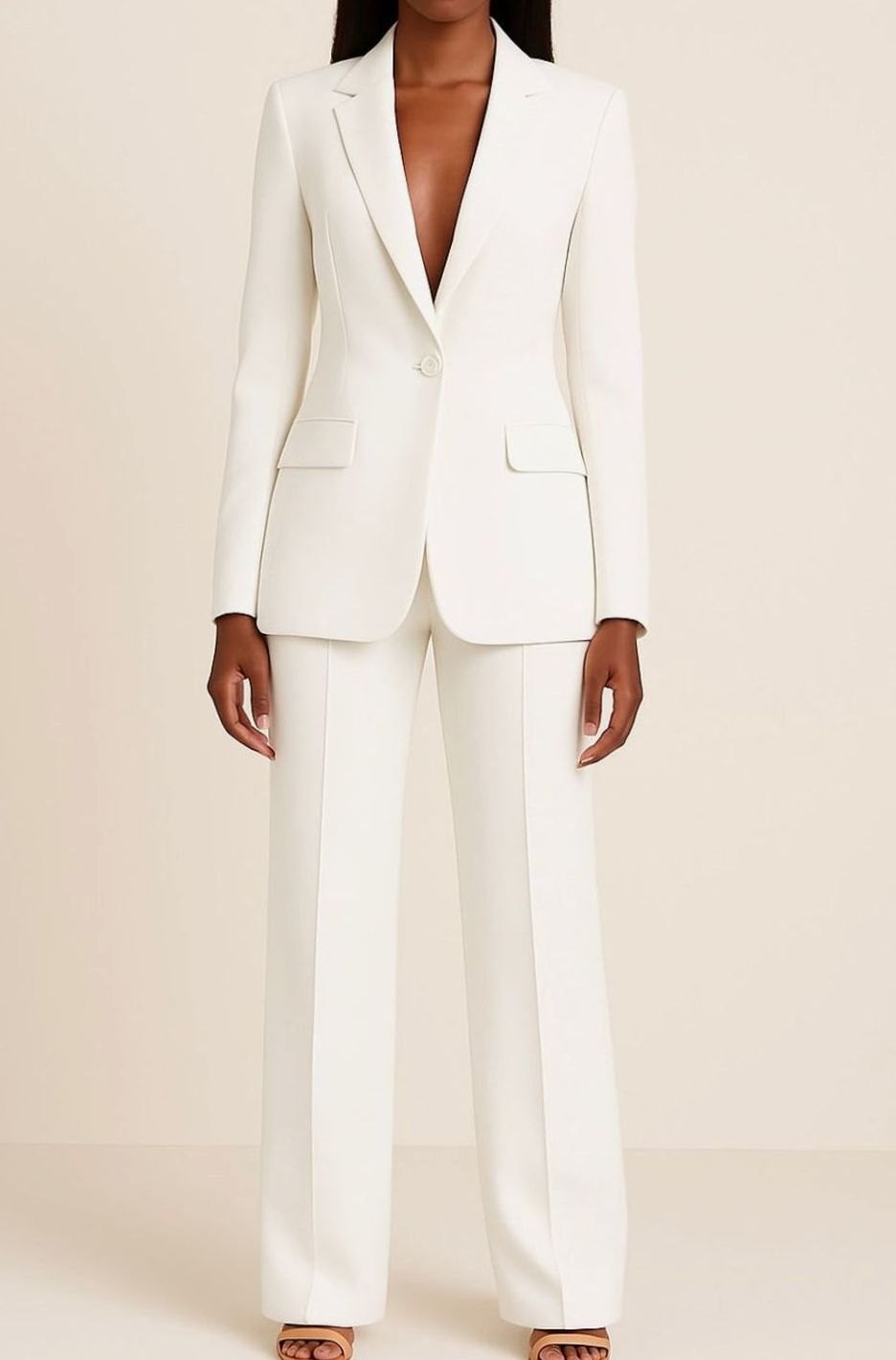 Women's Tailored Single-Button Blazer Wide-Leg Pants Suit Set
