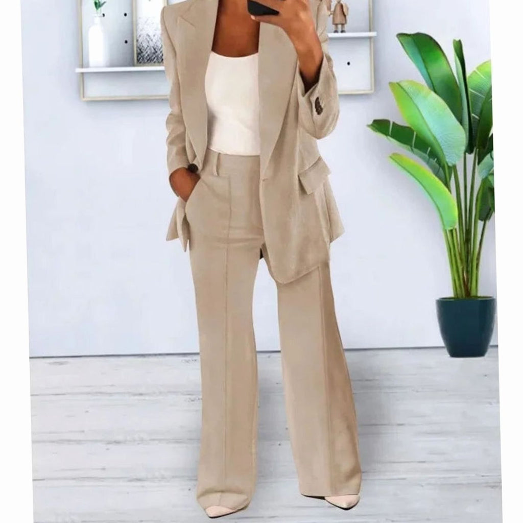 Women's Tailored Two-Piece Blazer Suit Set Wide-Leg Pants