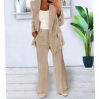 Women's Tailored Two-Piece Blazer Suit Set Wide-Leg Pants