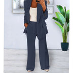 Women's Tailored Two-Piece Blazer Suit Set Wide-Leg Pants