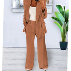 Women's Tailored Two-Piece Blazer Suit Set Wide-Leg Pants