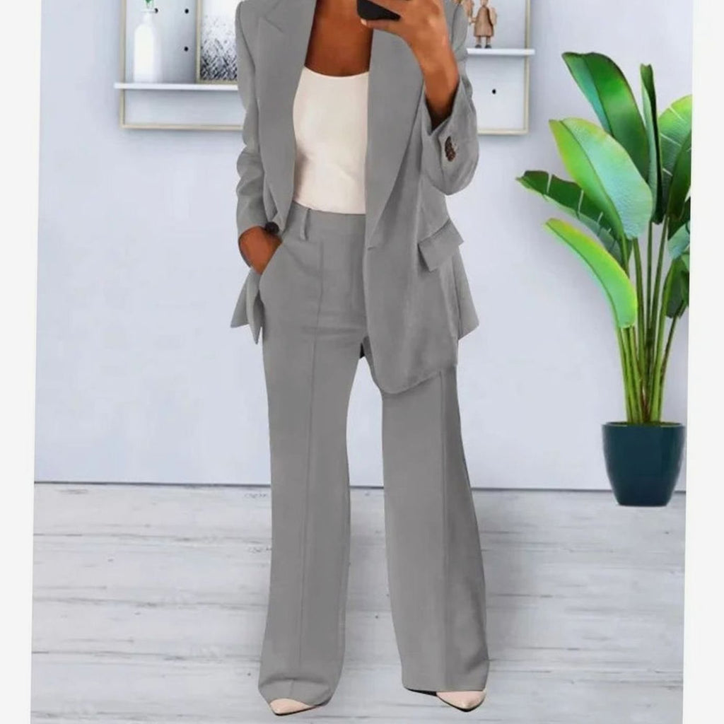 Women's Tailored Two-Piece Blazer Suit Set Wide-Leg Pants