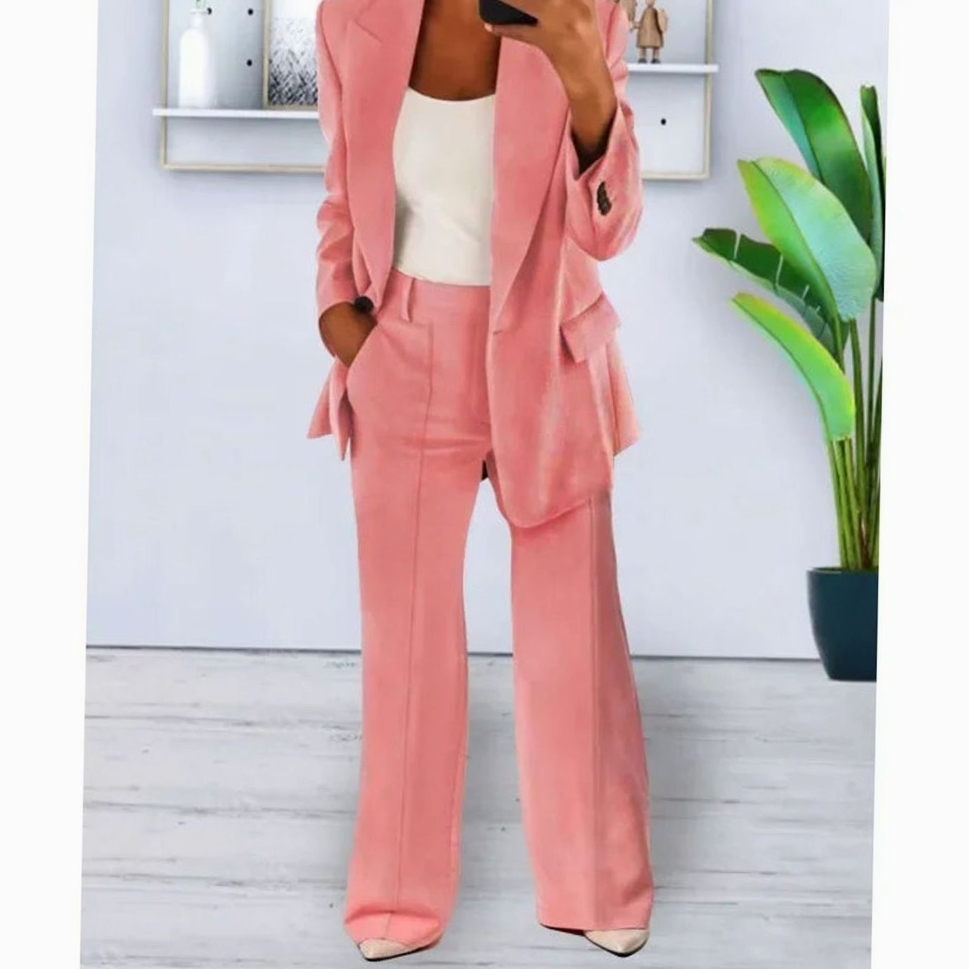Women's Tailored Two-Piece Blazer Suit Set Wide-Leg Pants