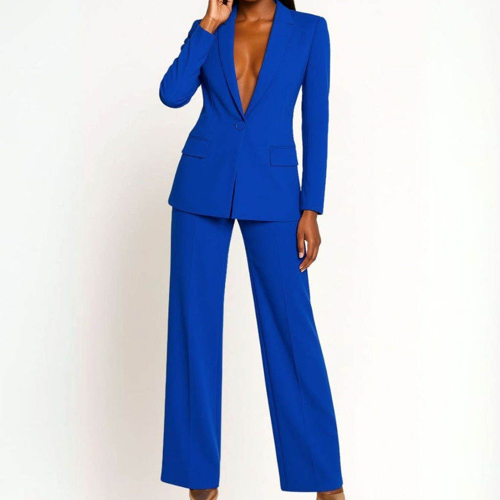 Women's Tailored Wide-Leg Blazer Suit Set Long Jacket
