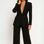 Women's Tailored Wide-Leg Blazer Suit Set Long Jacket