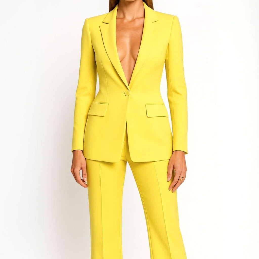 Women's Tailored Wide-Leg Blazer Suit Set Long Jacket