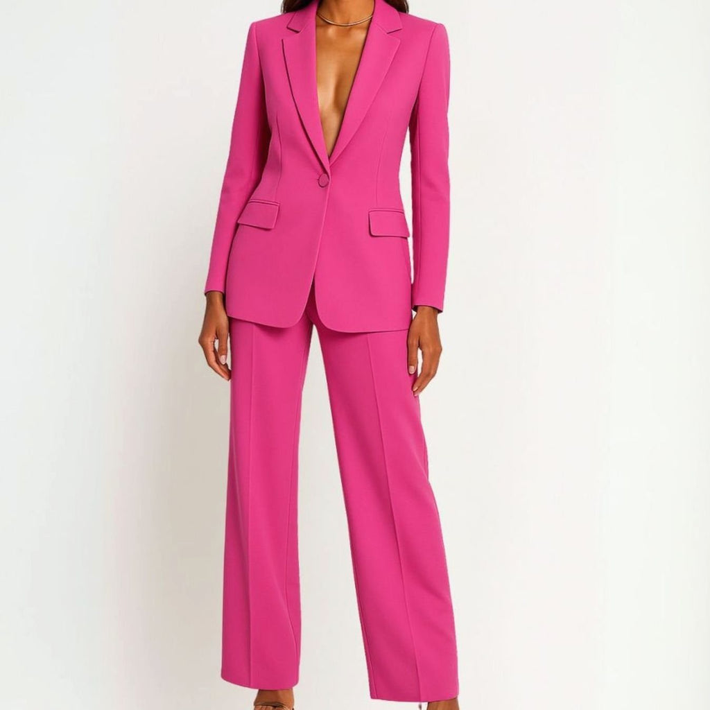 Women's Tailored Wide-Leg Blazer Suit Set Long Jacket