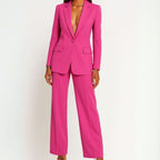 Women's Tailored Wide-Leg Blazer Suit Set Long Jacket