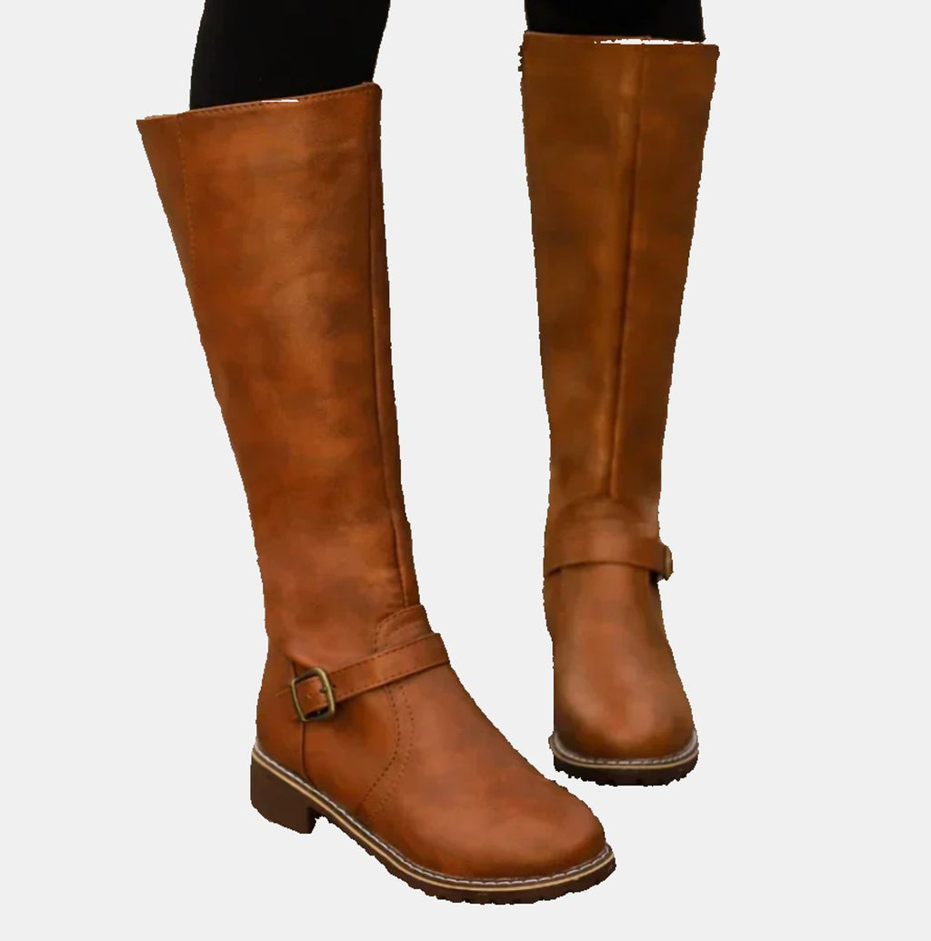Women's Tall Riding Knee High Boots Buckle Strap Low