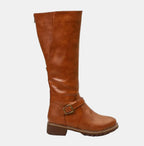 Women's Tall Riding Knee High Boots Buckle Strap Low