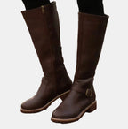 Women's Tall Riding Knee High Boots Buckle Strap Low