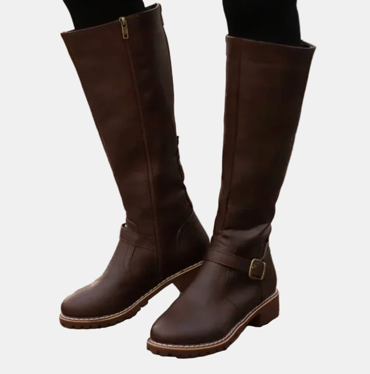 Women's Tall Riding Knee High Boots Buckle Strap Low