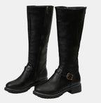 Women's Tall Riding Knee High Boots Buckle Strap Low