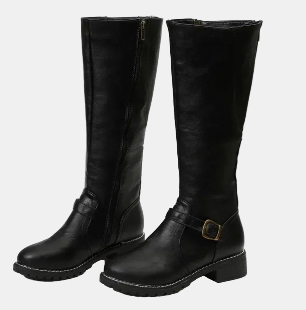 Women's Tall Riding Knee High Boots Buckle Strap Low