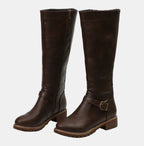 Women's Tall Riding Knee High Boots Buckle Strap Low