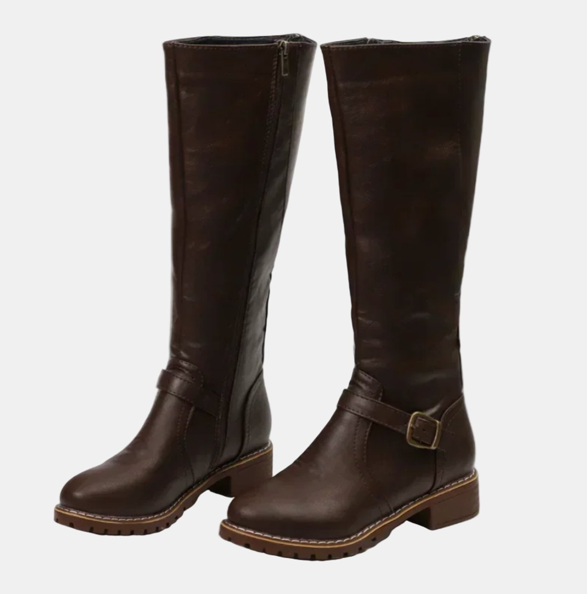 Women's Tall Riding Knee High Boots Buckle Strap Low