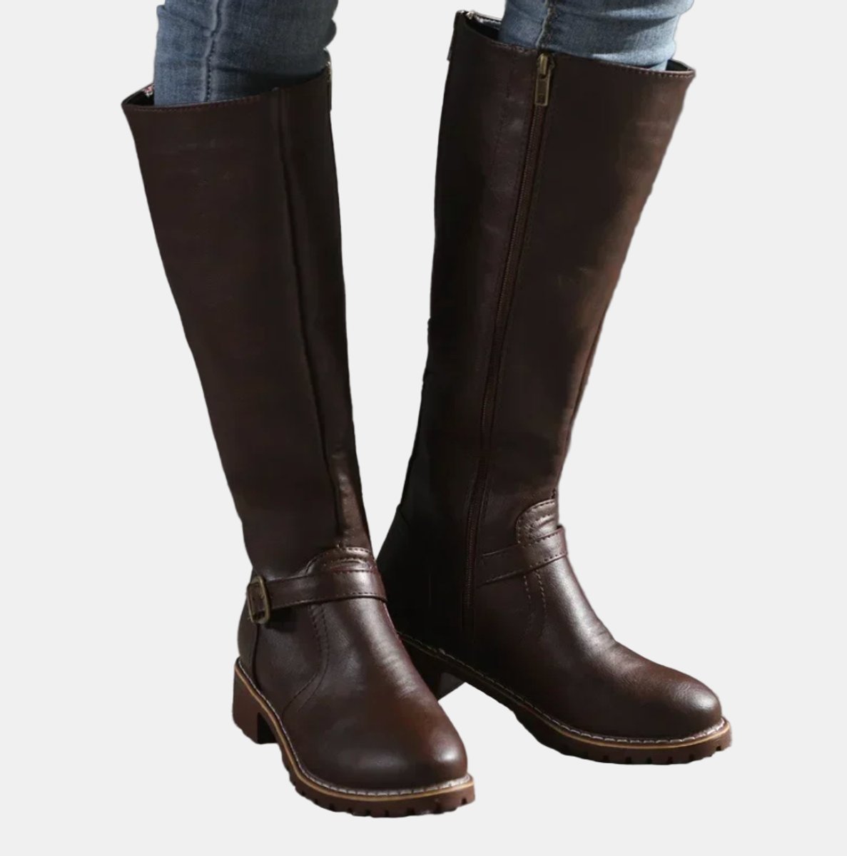 Women's Tall Riding Knee High Boots Buckle Strap Low