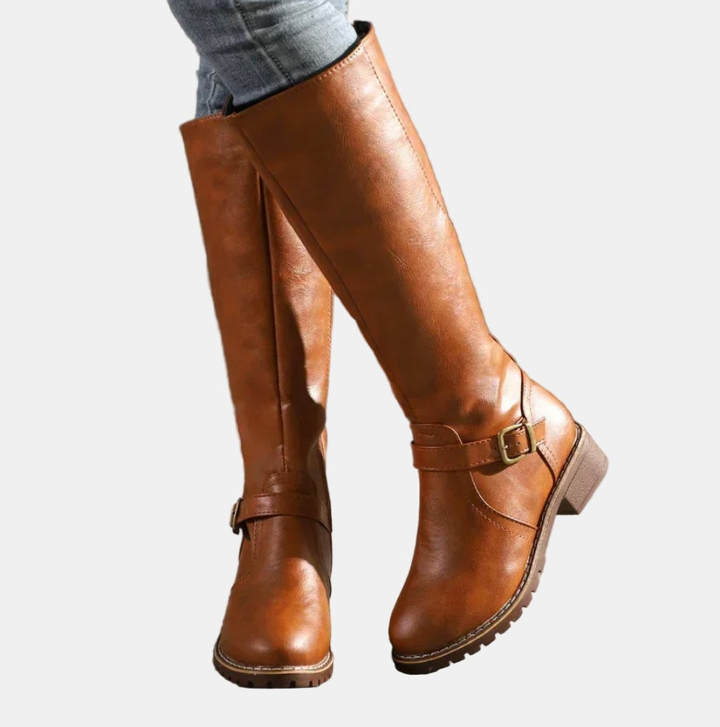 Women's Tall Riding Knee High Boots Buckle Strap Low