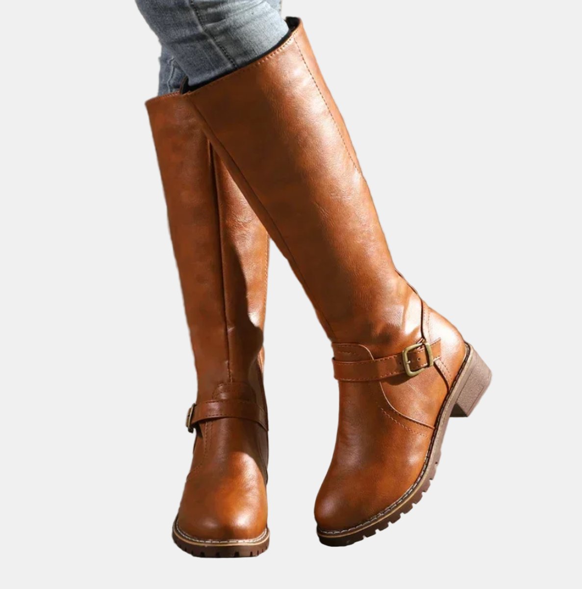 Women's Tall Riding Knee High Boots Buckle Strap Low
