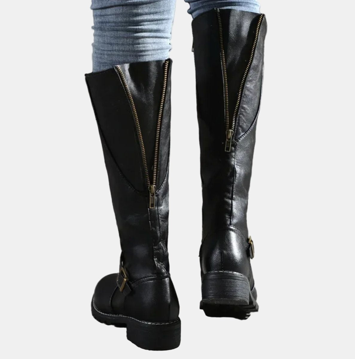 Women's Tall Riding Knee High Boots Buckle Strap Low