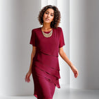 Women's Tiered Chiffon Cocktail Party Dress Short Sleeve