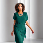 Women's Tiered Chiffon Cocktail Party Dress Short Sleeve