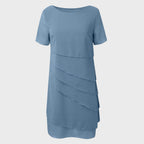 Women's Tiered Chiffon Cocktail Party Dress Short Sleeve