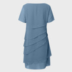Women's Tiered Chiffon Cocktail Party Dress Short Sleeve