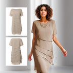 Women's Tiered Chiffon Cocktail Party Dress Short Sleeve