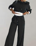 Women's Two-Piece Cropped Hoodie Wide-Leg Tracksuit Pants Set