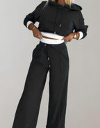 Women's Two-Piece Cropped Hoodie Wide-Leg Tracksuit Pants Set