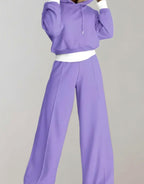 Women's Two-Piece Cropped Hoodie Wide-Leg Tracksuit Pants Set