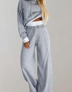 Women's Two-Piece Cropped Hoodie Wide-Leg Tracksuit Pants Set