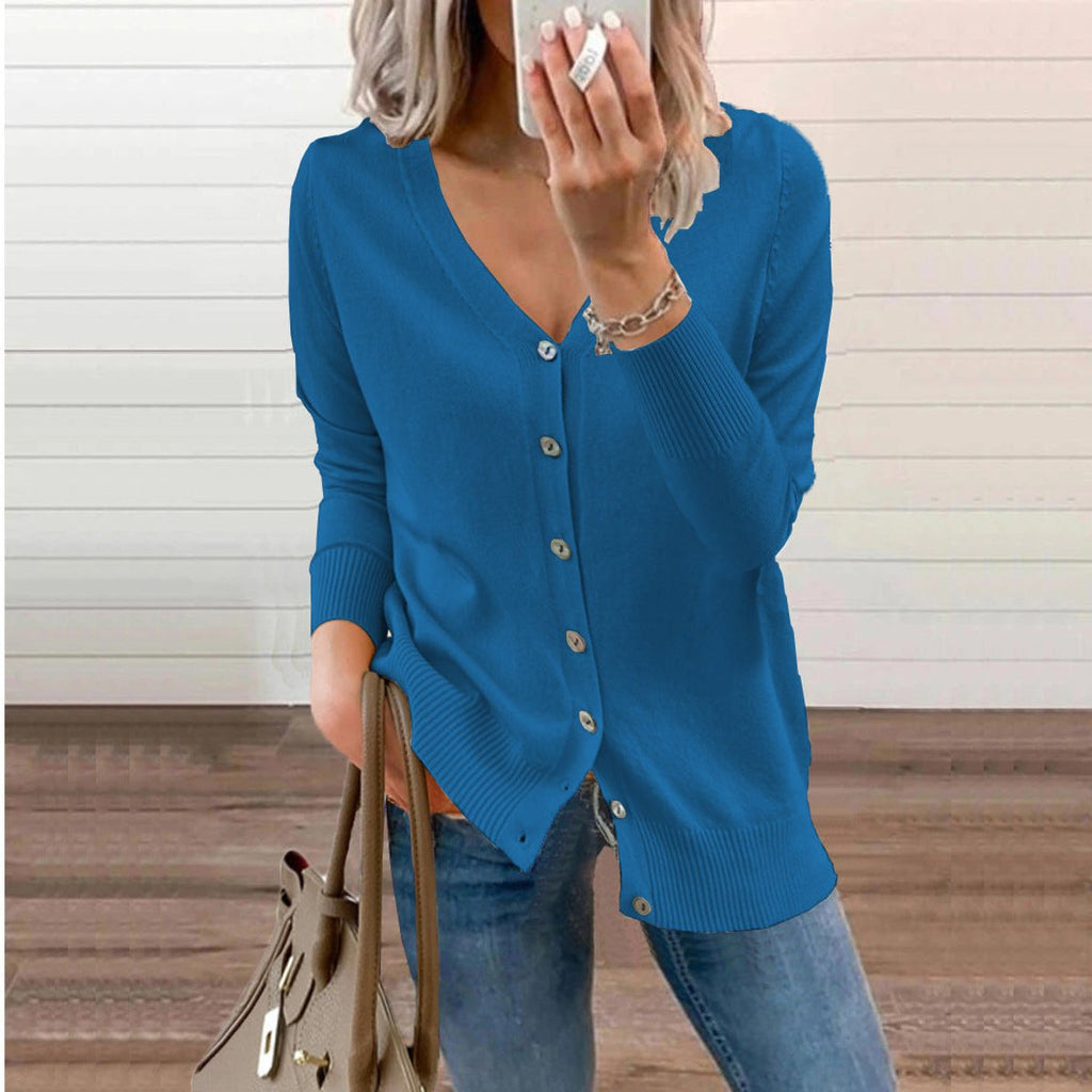Women's V-Neck Button-Front Long Sleeve Knit Cardigan