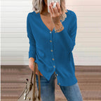 Women's V-Neck Button-Front Long Sleeve Knit Cardigan