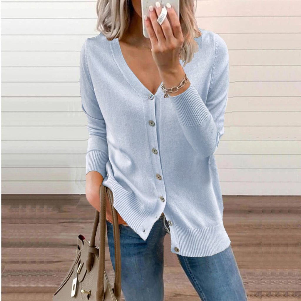 Women's V-Neck Button-Front Long Sleeve Knit Cardigan