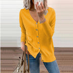 Women's V-Neck Button-Front Long Sleeve Knit Cardigan