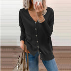Women's V-Neck Button-Front Long Sleeve Knit Cardigan
