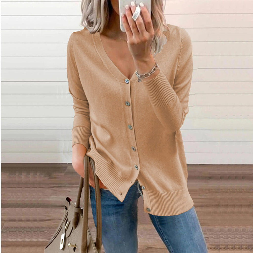 Women's V-Neck Button-Front Long Sleeve Knit Cardigan
