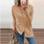 Women's V-Neck Button-Front Long Sleeve Knit Cardigan