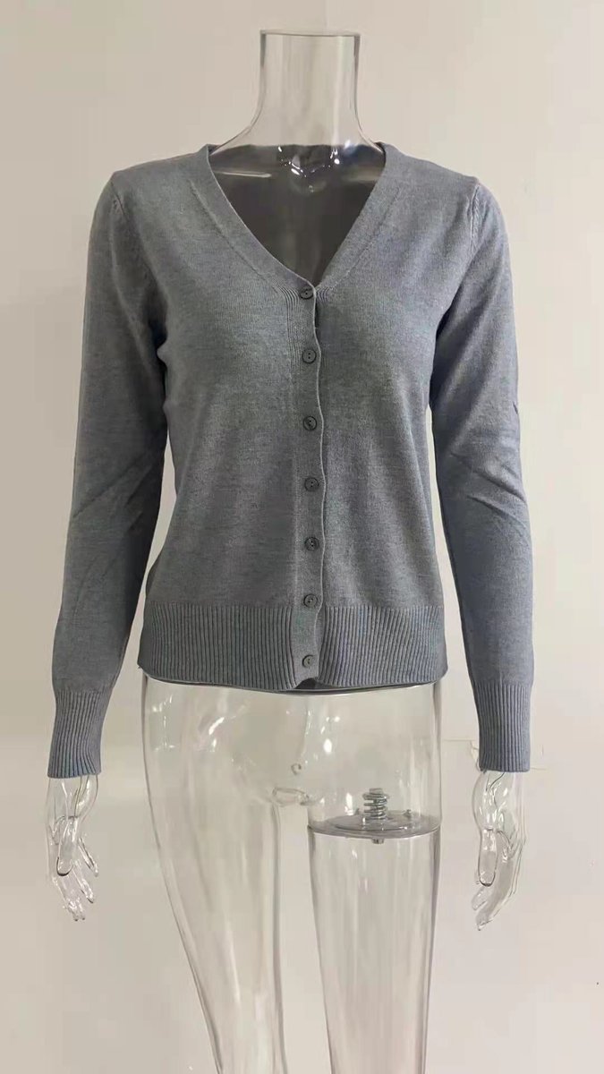 Women's V-Neck Button-Front Long Sleeve Knit Cardigan