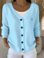 Women's V-Neck Button-Front Long Sleeve Knit Sweater