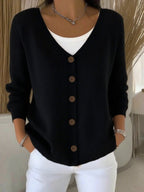 Women's V-Neck Button-Front Long Sleeve Knit Sweater