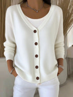 Women's V-Neck Button-Front Long Sleeve Knit Sweater