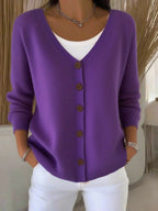 Women's V-Neck Button-Front Long Sleeve Knit Sweater