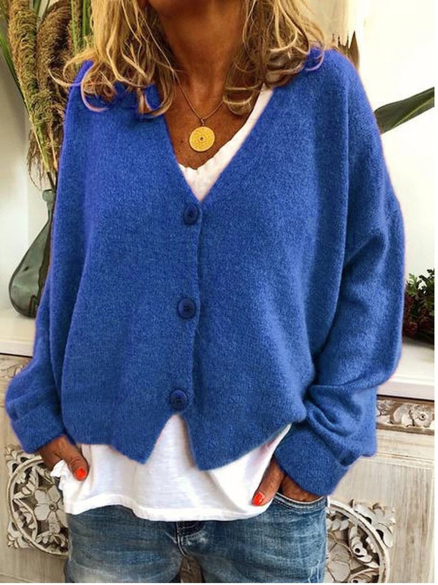 Women's V-Neck Button-Front Relaxed-Fit Knit Cardigan