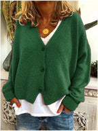 Women's V-Neck Button-Front Relaxed-Fit Knit Cardigan