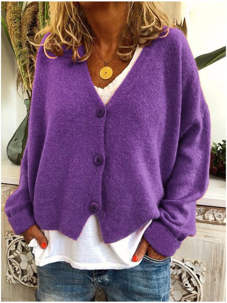 Women's V-Neck Button-Front Relaxed-Fit Knit Cardigan